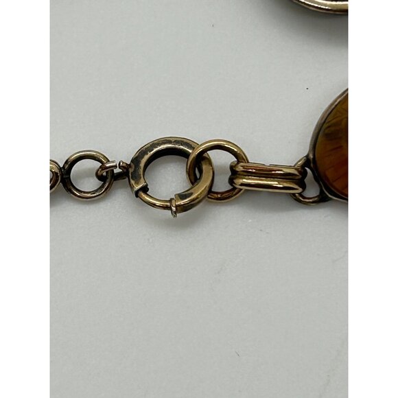 Egyptian Revival 1920s-30s Scarab Bracelet With Carved Natural Stones & Gold-Ton - Picture 5 of 16